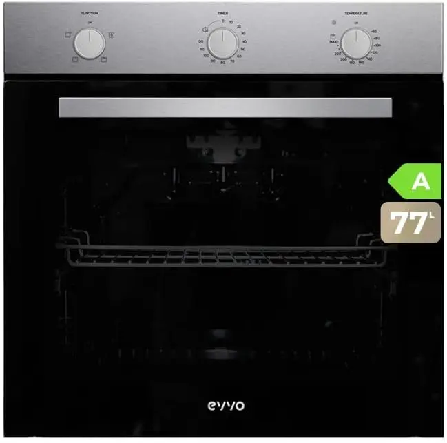 Horno EVVO H10 acero inoxidable, Eléctrico Empotrable de 72 l, Eficiencia Energética A, 4 Programas de Cocción con Grill, negro
