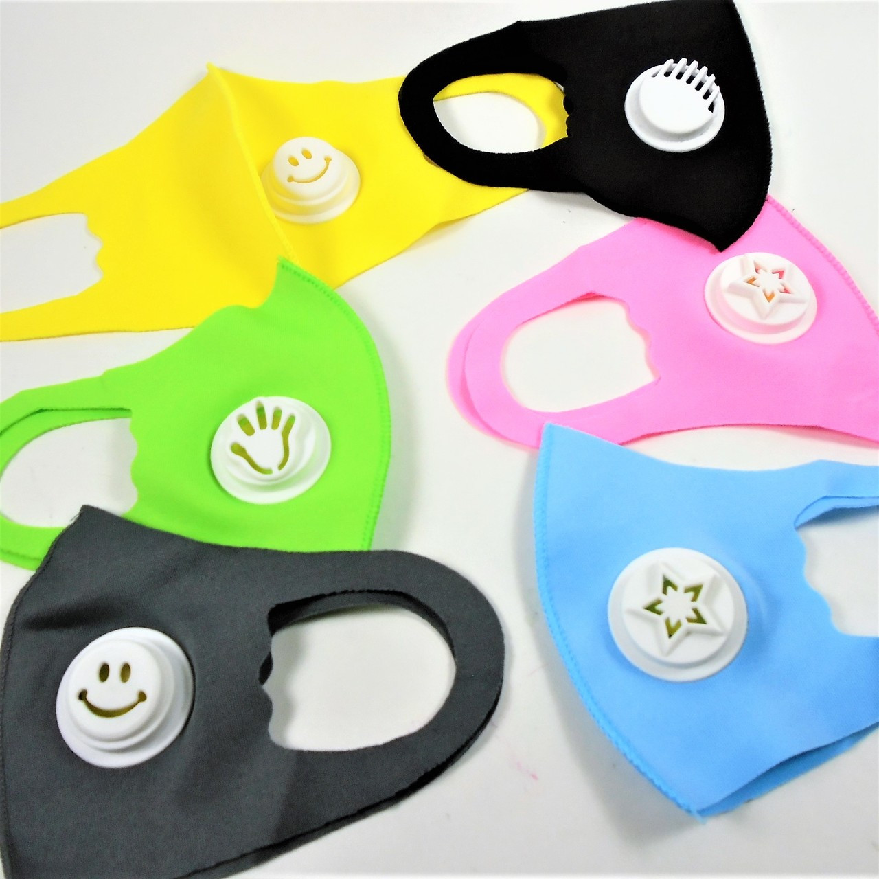 Kids Face Masks Reinforced Polyester/Spandex Masks w/ Vent 12 PACK Neon Colors 70001NKC