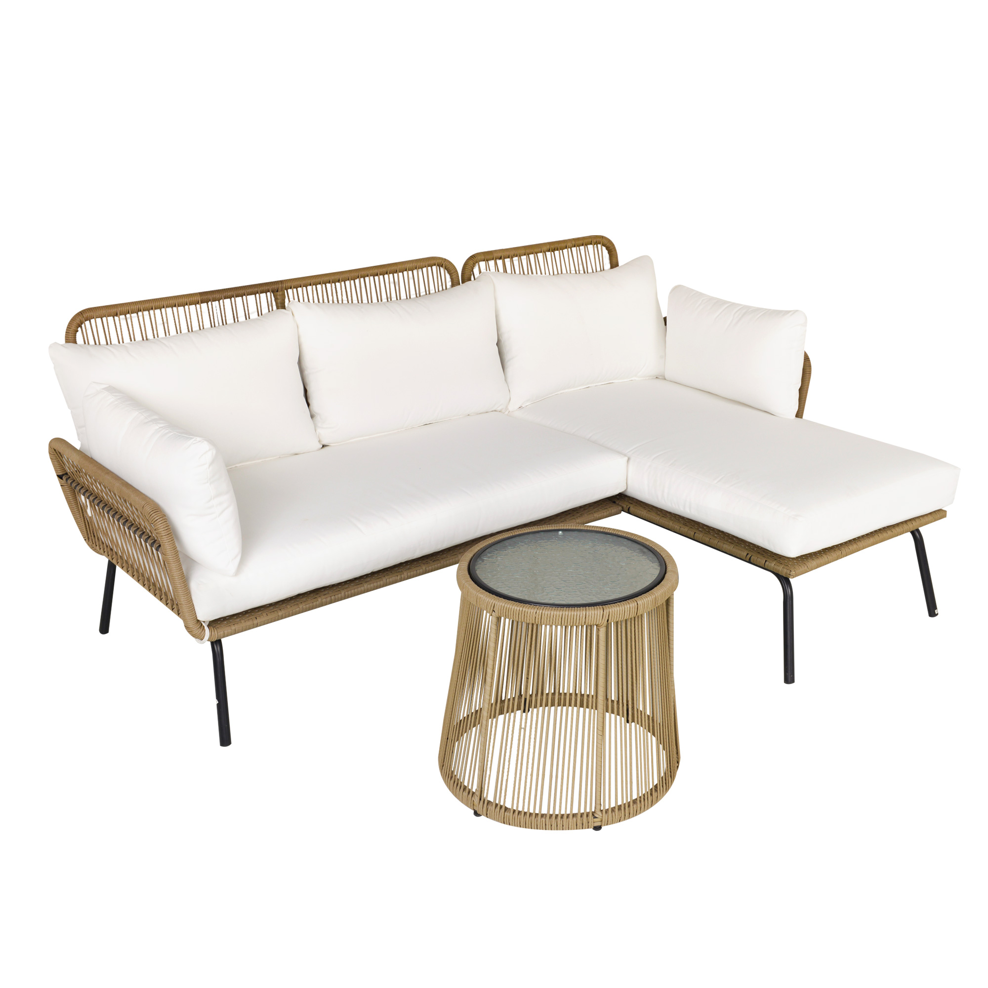 Outsunny Buitenbank L-vormige Rattan Bank Zwembad Tuin Koffie En Cr��me