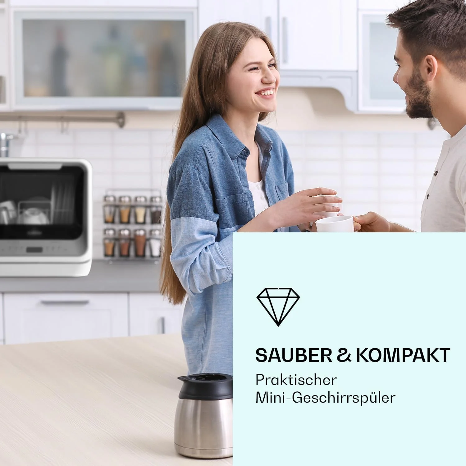 Klarstein  ia Mini Geschirrsp��ler, Sp��lmaschine mit Platz f��r 2 Ma?gedecke, 6 Programme, 5 L Wasser ben?tigt, LED-Display, Touch, Tischgeschirrsp��ler inkl. Zubeh?r, schwarz