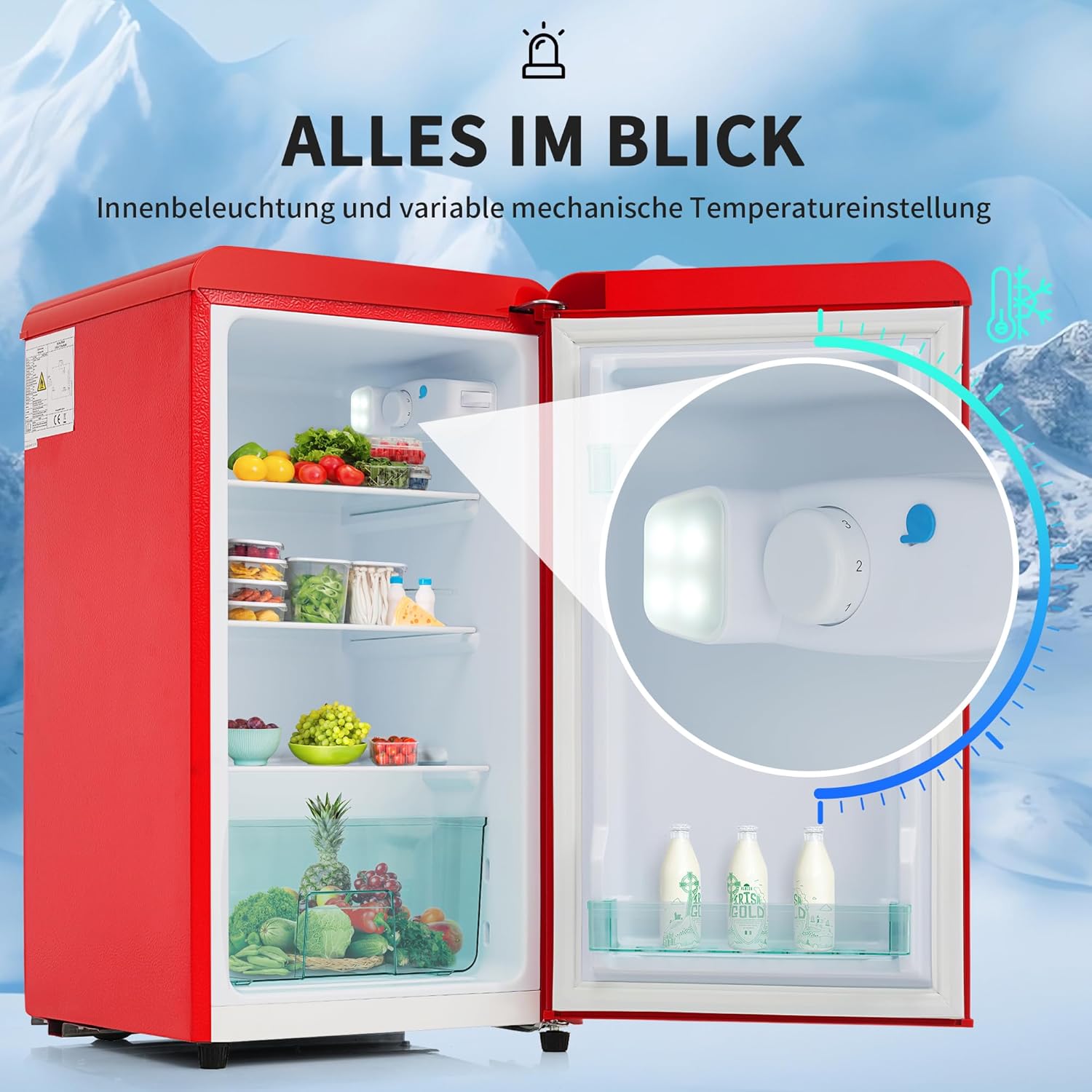 Merax Kühlschrank mit Gefrierfach, Kühl-Gefrierkombination, klein Kühlschrank mit 51L und Gefrierschrank 21L, Leise, LED, Glasablagen, Gemüsefach, Türablagen, für Küche, Wohnzimmer, Büro, Schwarz