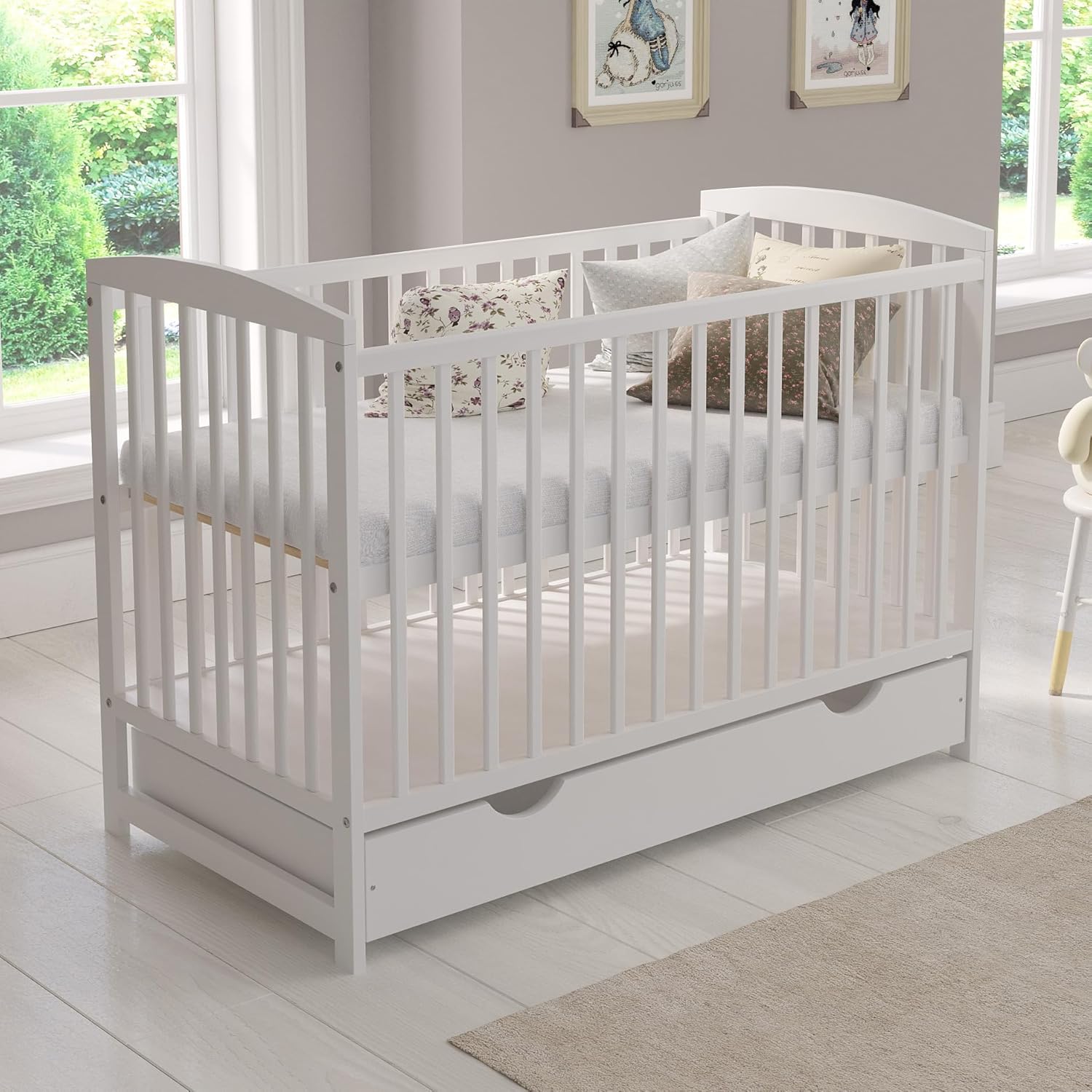 Love For Sleep Babybett Beistellbett 120x60cm mit Schaumstoffmatratze Weiß Jacob Kinderbett Baby Bett Holz - Kinderbett Babybett, Mitwachsend Gitterbett Baby Bed