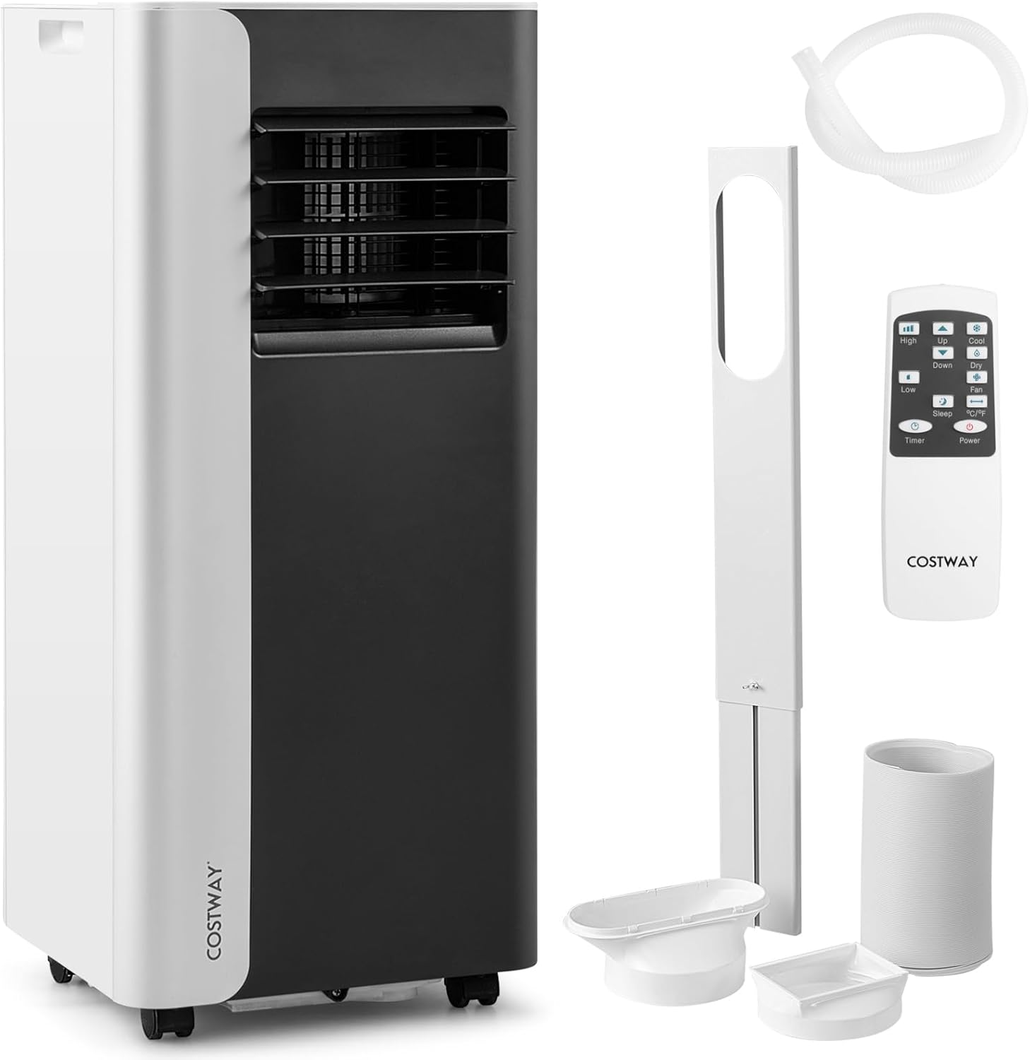 COSTWAY 7000 BTU Aire Acondicionado Portátil Silencioso, 4 en 1 Aire Acondicionado Móvil, Ventilador y Deshumidificador, Modo Noche, Temporizador 24H, Control Remoto/Pantalla, 28 m²