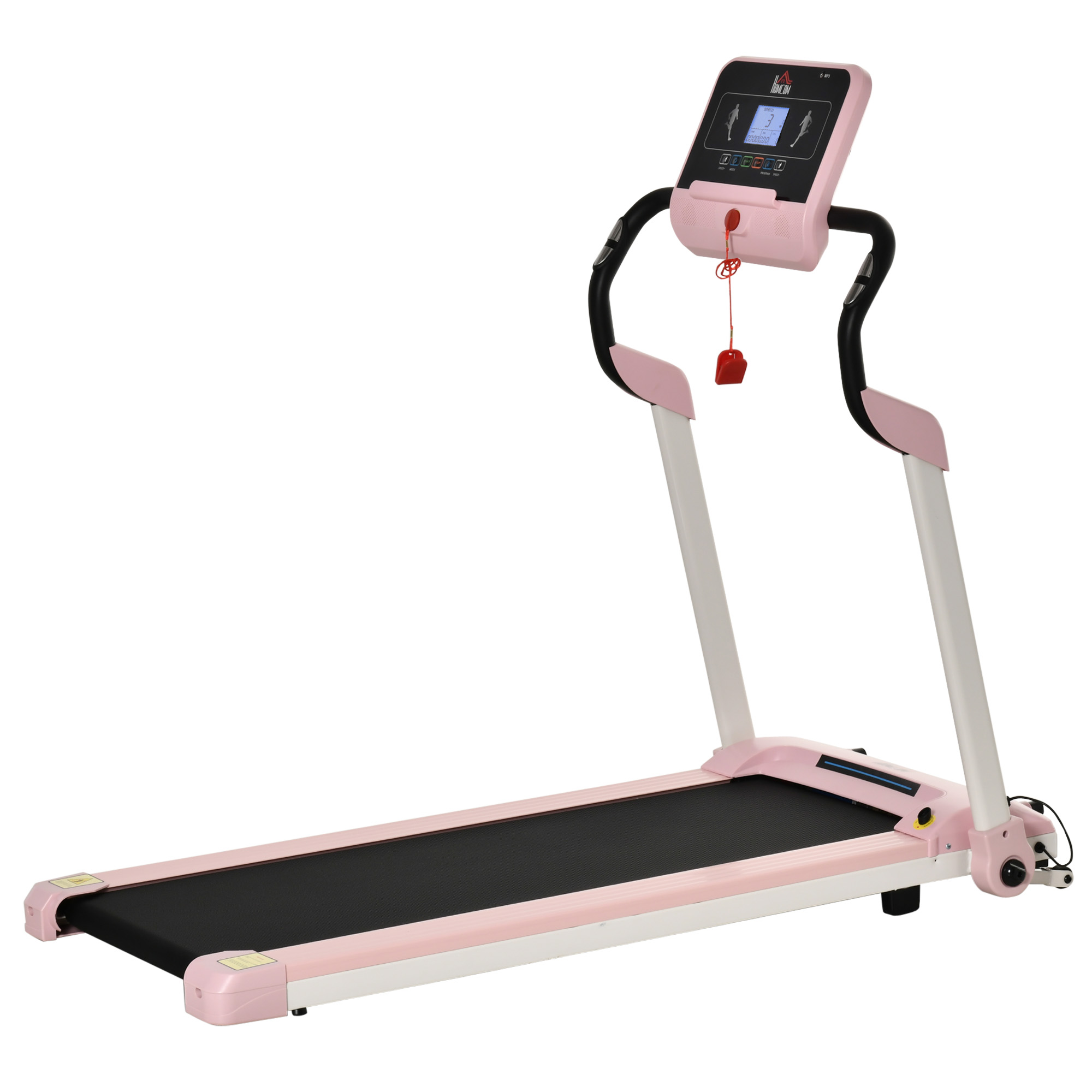 HOMCOM loopband opvouwbaar elektrisch 400 W 1-12 km/u 1.5HP mobiele telefoon houder roze