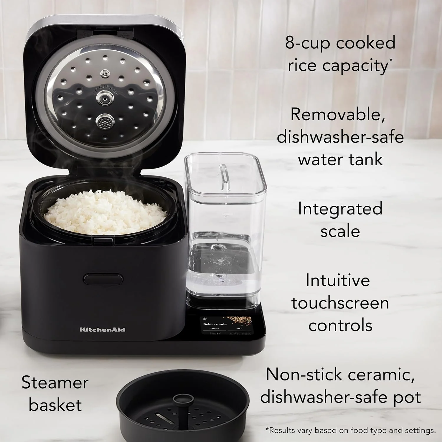 Cocinero de Granos y Arroz KitchenAid de 8 Tazas con Balanza Integrada y Cocción Programada, KGC3155BM