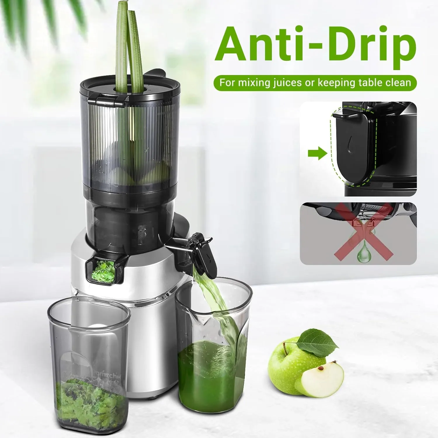Juicer Machines, 5.3-Inch Self-Feeding Masticating Juicer Fit Whole Fruits & Vegetables, Cold Press Electric Juicer Machines with High Juice Yield, Easy Cleaning, BPA Free, 250W