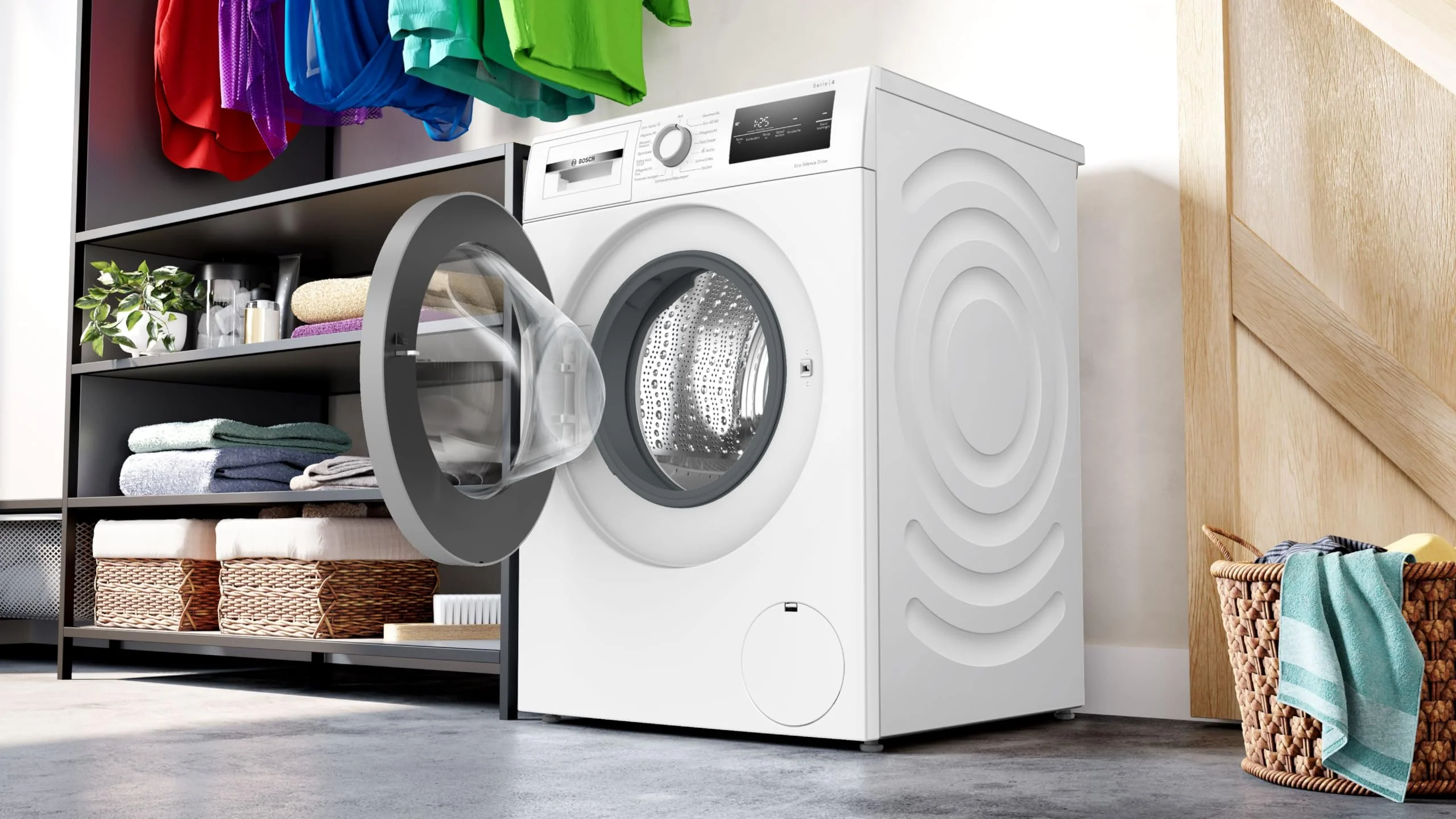 2025 Bosch WAN28127 Lavadora Serie 4, carga frontal, 8 kg, 1400 rpm, Iron Assist, Active Water Plus, EcoSilence Drive, Speed Perfect, blanco, 60 cm