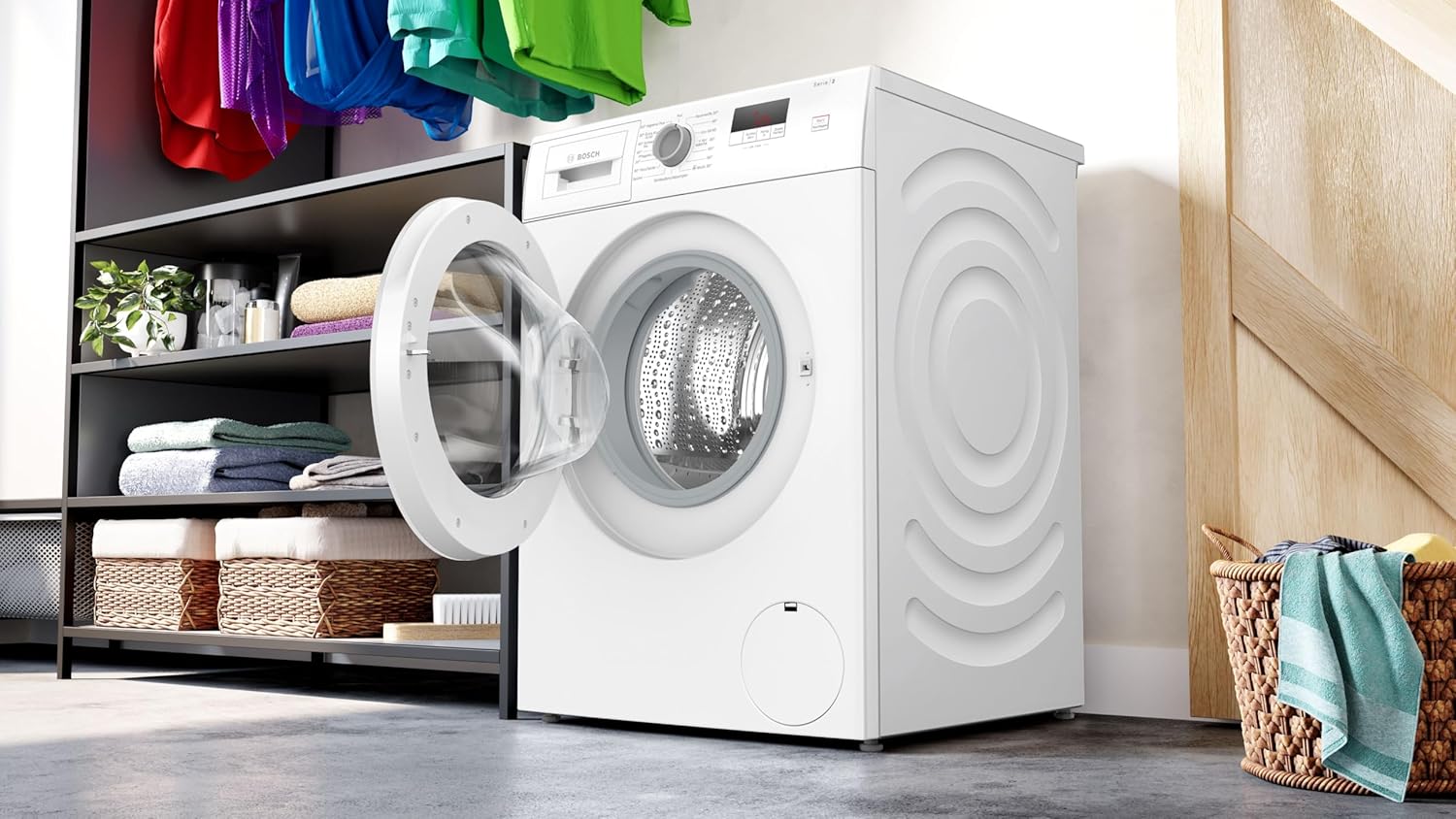 Bosch WGE02420, Serie 2, Frontlader Waschmaschine, 7 kg, 1400 UpM, SpeedPerfect, Maximale Energie- und Wasserersparnis, Nachlegefunktion, besonders hygienisch, AquaStop