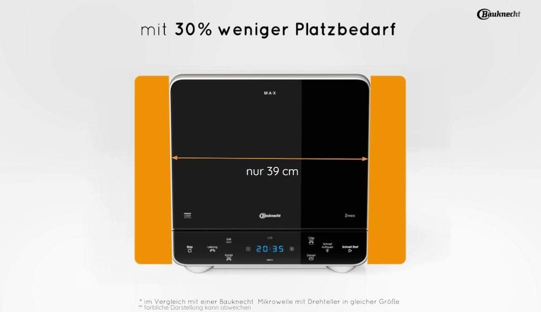 Bauknecht MW 39 WSL / Kombination Grill und Mikrowelle / Crisp Funktion / 700 W / 13 L Garraum / Super-Kompakt Design / Dampfgarfunktion / Schnellauftau-Funktion, Weiß/Silber