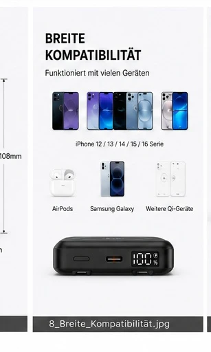 Powerbank 22,5W Schnellladeger?t mit integriertem USB-C & Lightning Kabel �C Hochwertige Powerbank mit Fast Charging & Typ-C Input