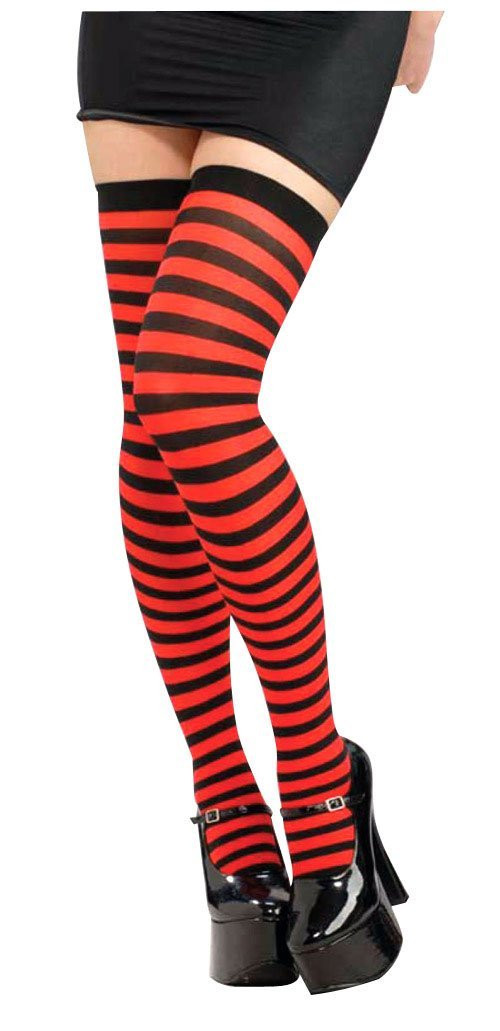 Red and Black Striped Thigh High 8172