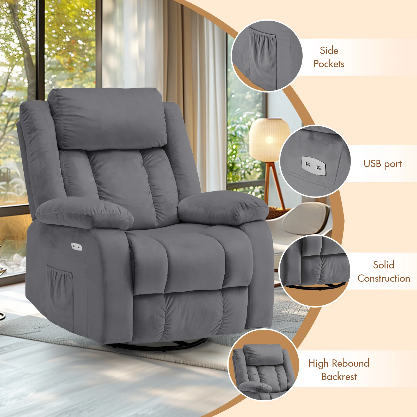 360�� Swivel Heated Recliner Massage Chair