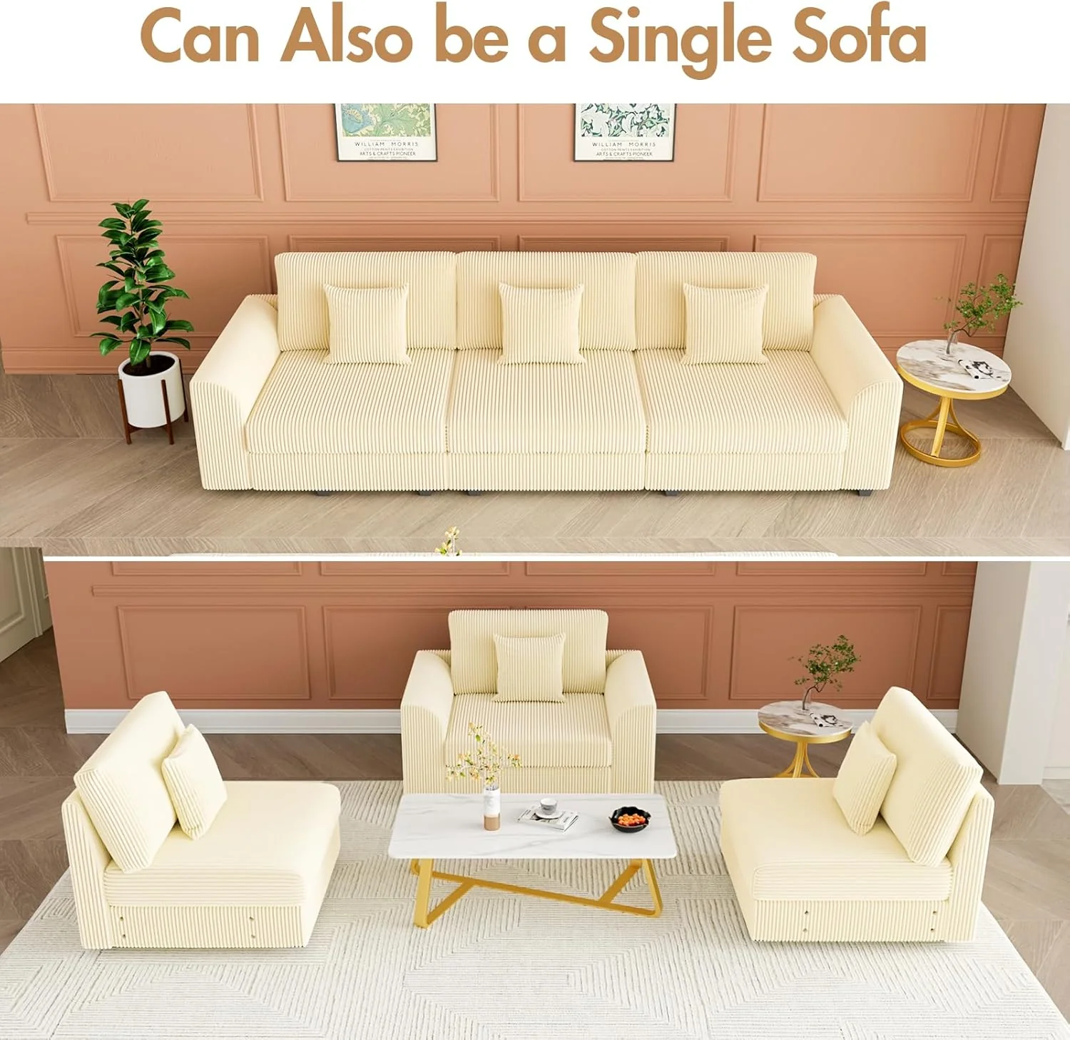 Sofa 290cm Corduroy Modular Couch(Pre-order)
