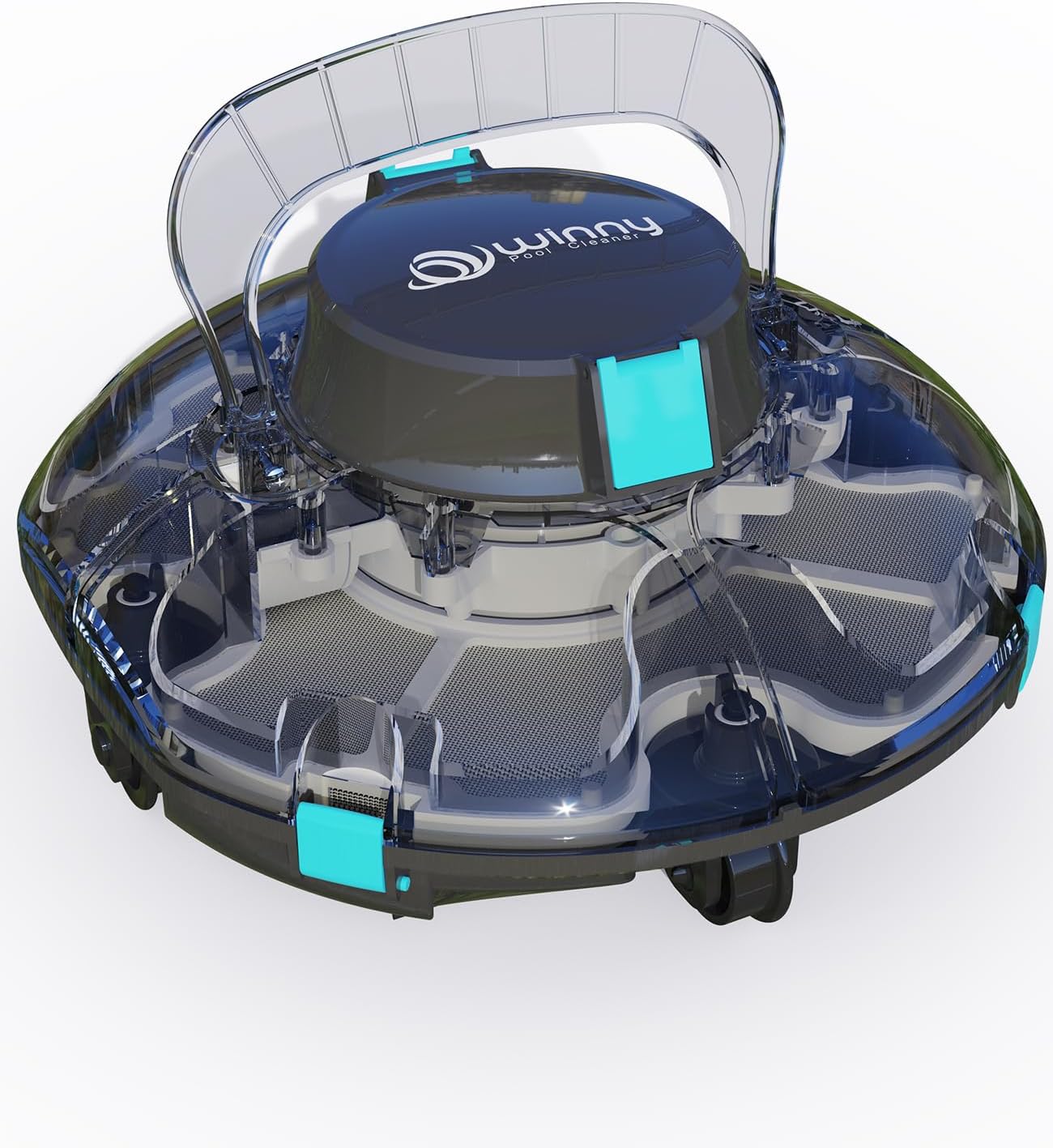 WINNY POOL CLEANER Winny 200 Poolroboter, Poolsauger kabellos mit Akku, 80 Min. Laufzeit, für Aufstellpools bis 60 m², Doppelfiltration, Automatisches Parken,Kompakt Leicht(Schwarz-Marine)