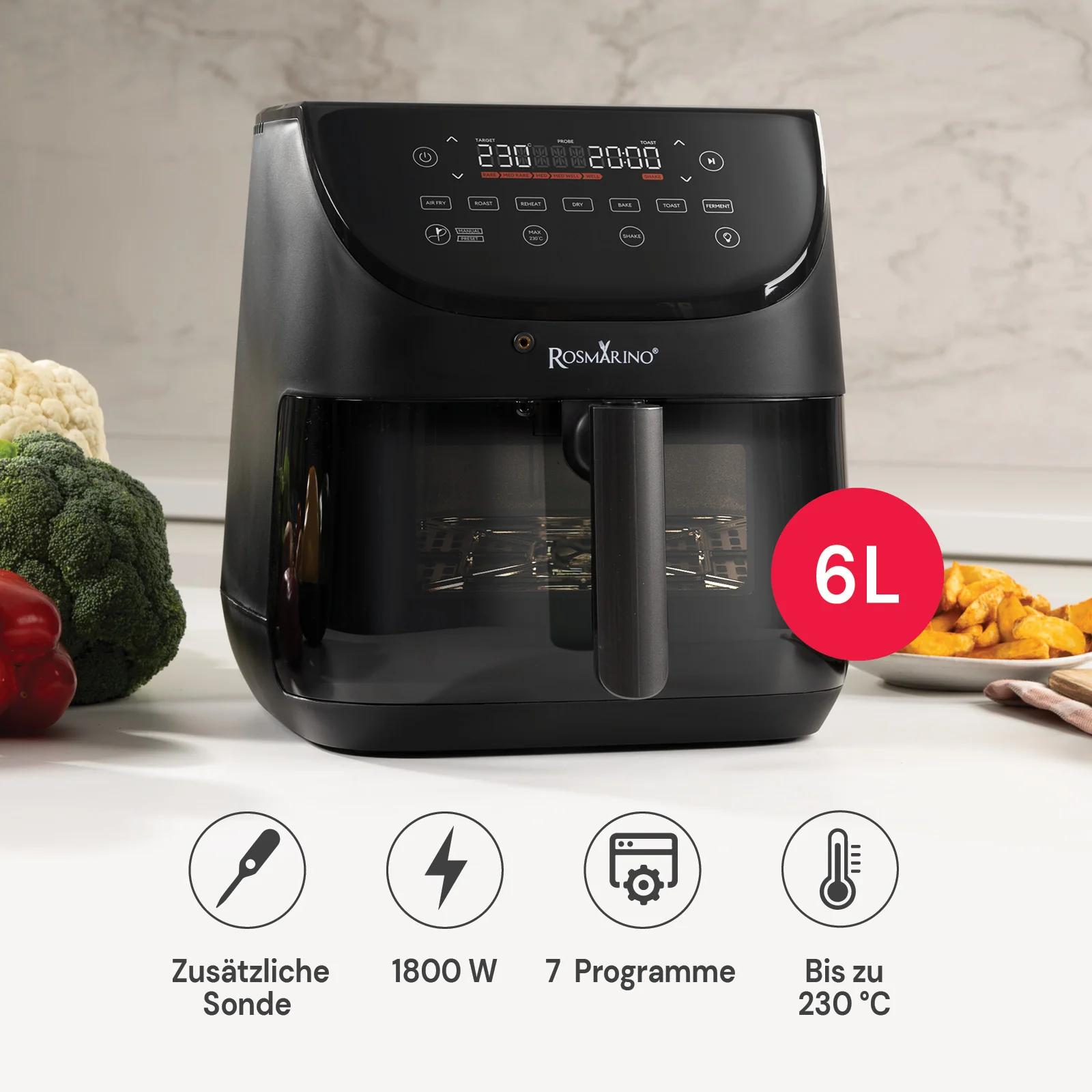 2025 Freidora de aire caliente Rosmarino TempSense – 6 L
