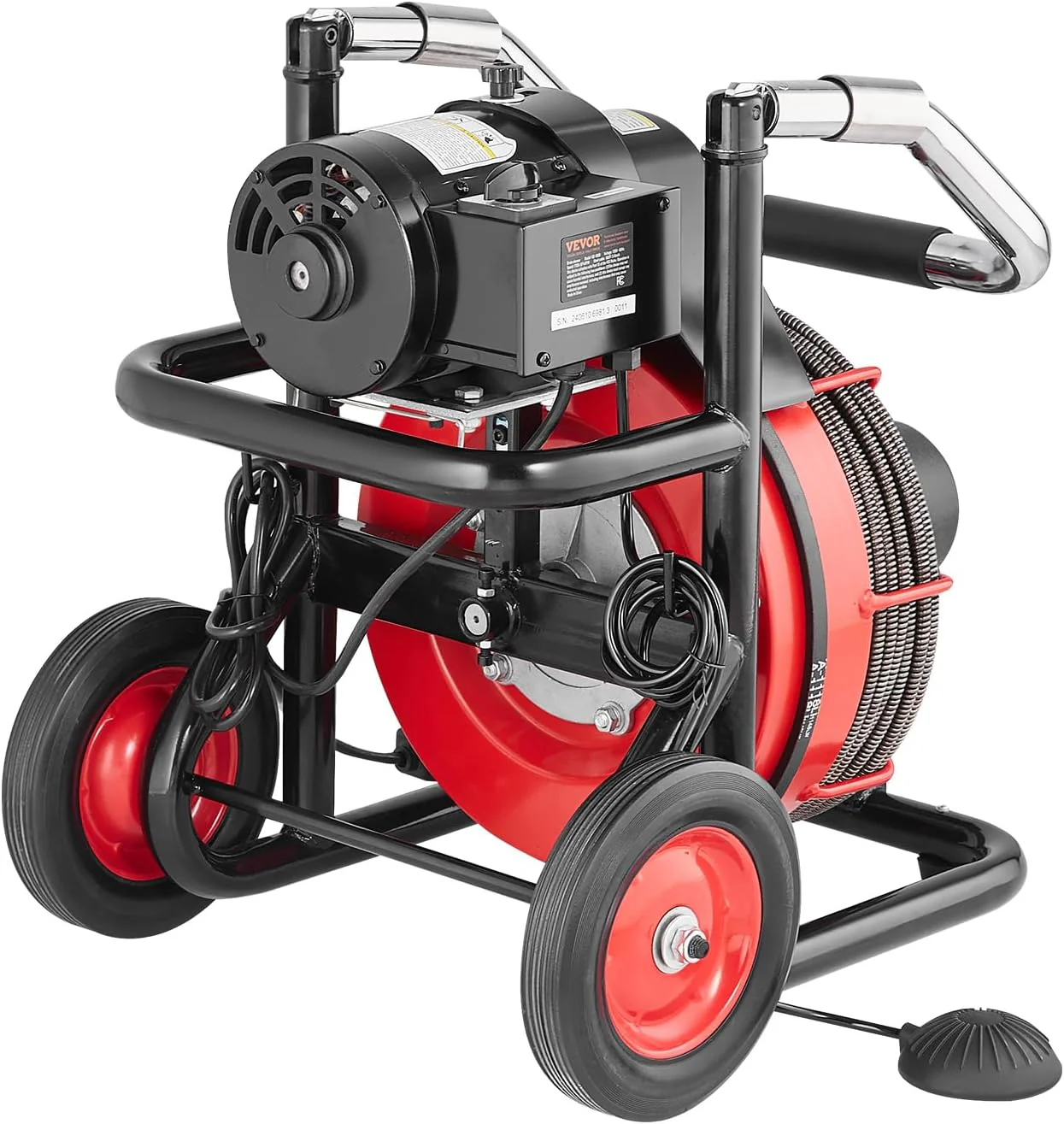 Drain Cleaner Machine 100FT x 1/2 Inch, Auto Feed Sewer Snake Auger on Wheels, 550W Portable Drain Cleaning Machine with 8 Cutters & Air-activated Foot Switch for 2