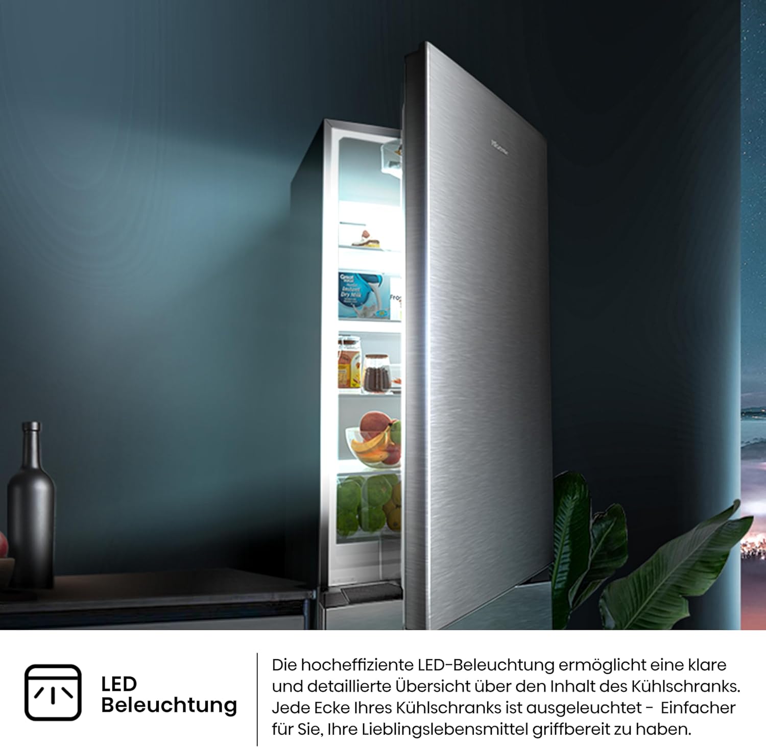 Hisense RB327N4ADD Fridge-Freezer Combination, EEK D, Total NoFrost, Interchangeable Door Hinge, Bottle Grid, 171 Litre Fridge Compartment, 85 Litre Freezer Compartment, Stainless Steel Look