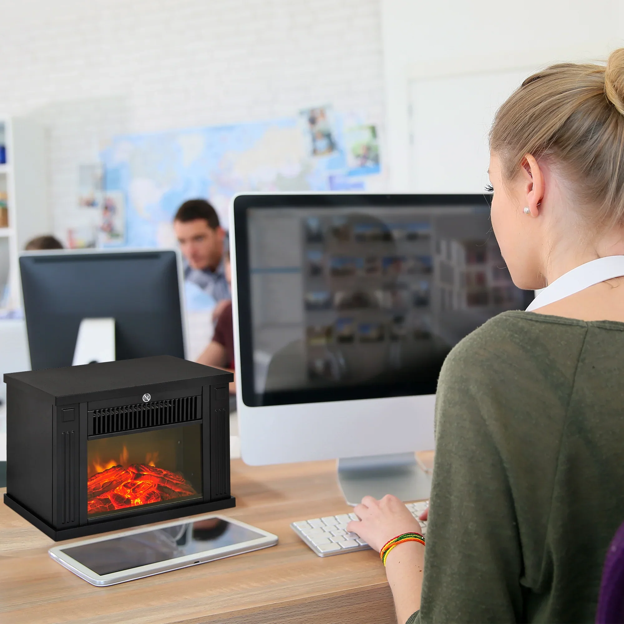 HOMCOM elektrische haard met vlameffect & 2 warmtestanden