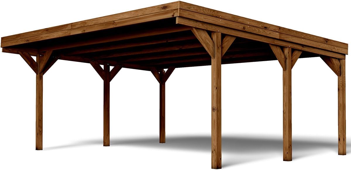 Forest Style Double Victor Carport 31 m² (6.05 x 5.12 x 2.54 m) – Treated Pine Wood – Polycarbonate Roof – Covered Parking for 2 Cars – Robust and Sturdy Structure