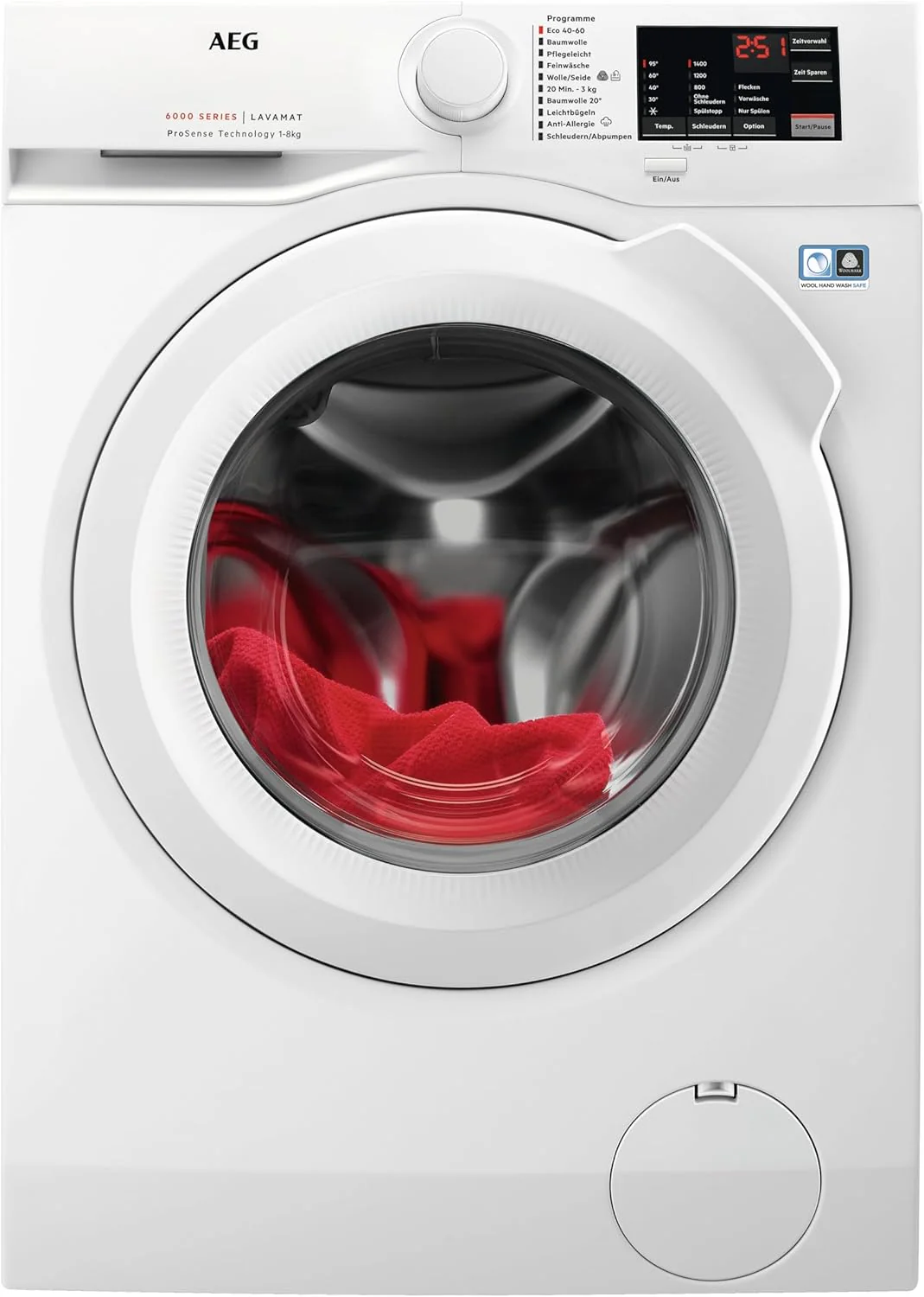 AEG L6FBA51480 Wasmachine / 8,0 kg / Stil / ProSense (automatische beladingsherkenning) / Bijvulfunctie / Kinderbeveiliging / Zachte trommel / Waterstop / 1400 tpm