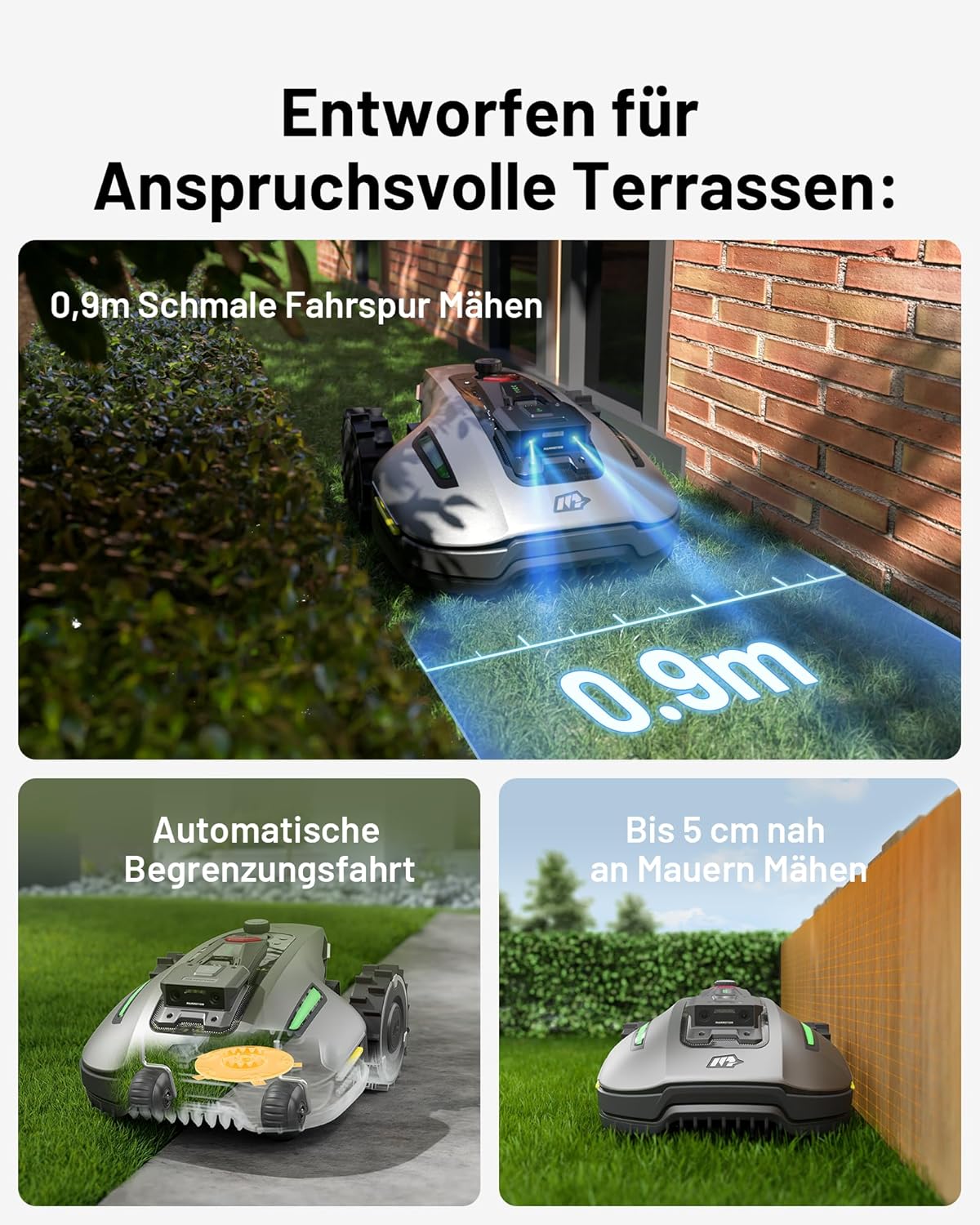 MAMMOTION YUKA Mini 700 Mähroboter ohne Begrenzungskabel, NetRTK+Vision, Keine RTK-Antenne erforderlich, Auto-Kartierung, Empf. 700m², Max. 1100m², mit 4G-Modul, 50% Steigung