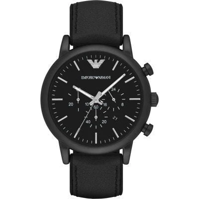 Emporio Armani Luigi Chronohraph Black Dial Black Leather Strap Watch AR1970