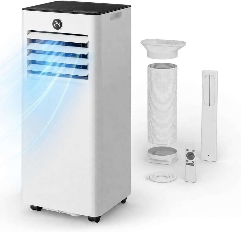 JUMMICO Aire acondicionado portátil de 7000 BTU – 4 funciones: enfría, deshumidifica, ventila, modo noche – Silencioso 45 dB – Mando a distancia + temporizador – Hasta 20 m²
