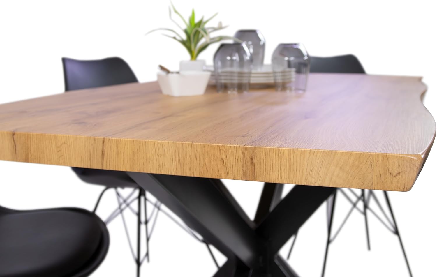 SAM Esstisch Josy | 120 x 80 cm | Holz Wildeiche-Optik | Spider-Gestell Metall schwarz | 40 mm Tischplatte mit Baumkante | Tisch für Esszimmer & Küche