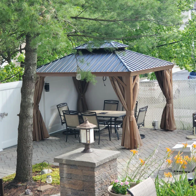 Wood Grain Hardtop Gazebo with Rain Gutter
