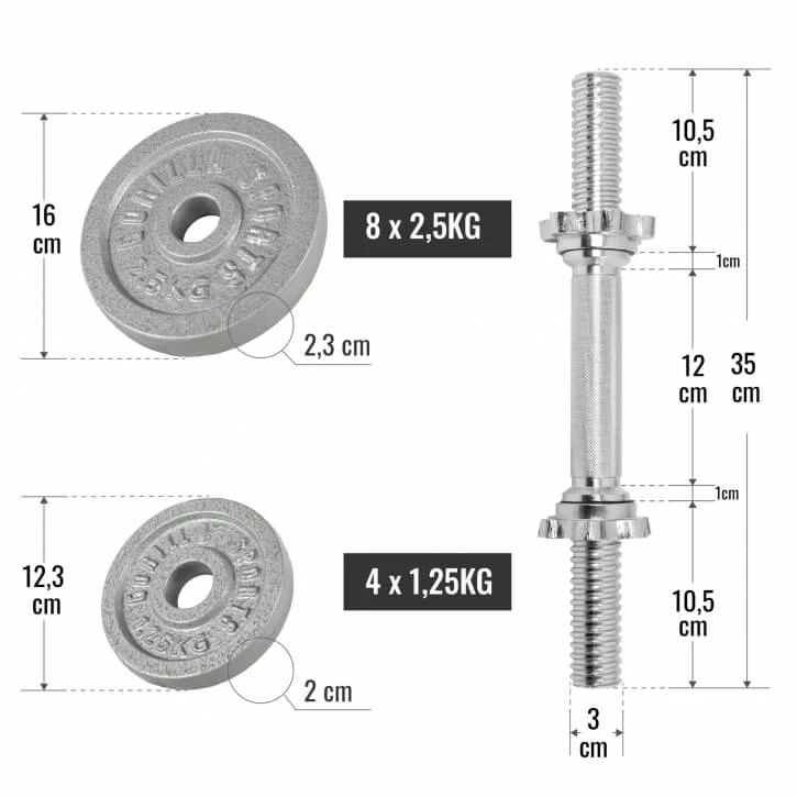 2025 Set de mancuernas de fundición 30 kg plateado