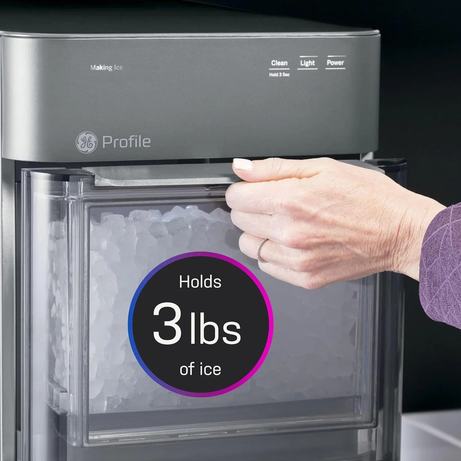 2025 GE Profile Opal 2.0 – Máquina de hielo tipo nugget con depósito de 0,75 galones, acero inoxidable