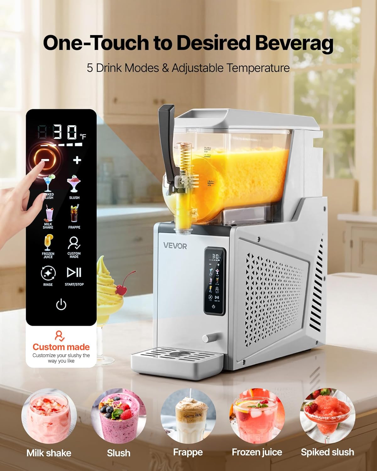 VEVOR Slush Maschine 1 x 3 L, Slusheis Eisbereiter 350 W (kein Eis nötig), Elektrische Margarita-Maschine mit Selbstreinigungsfunktion, Geeignet für Frozen Margaritas Frappés Milchshakes Shakes
