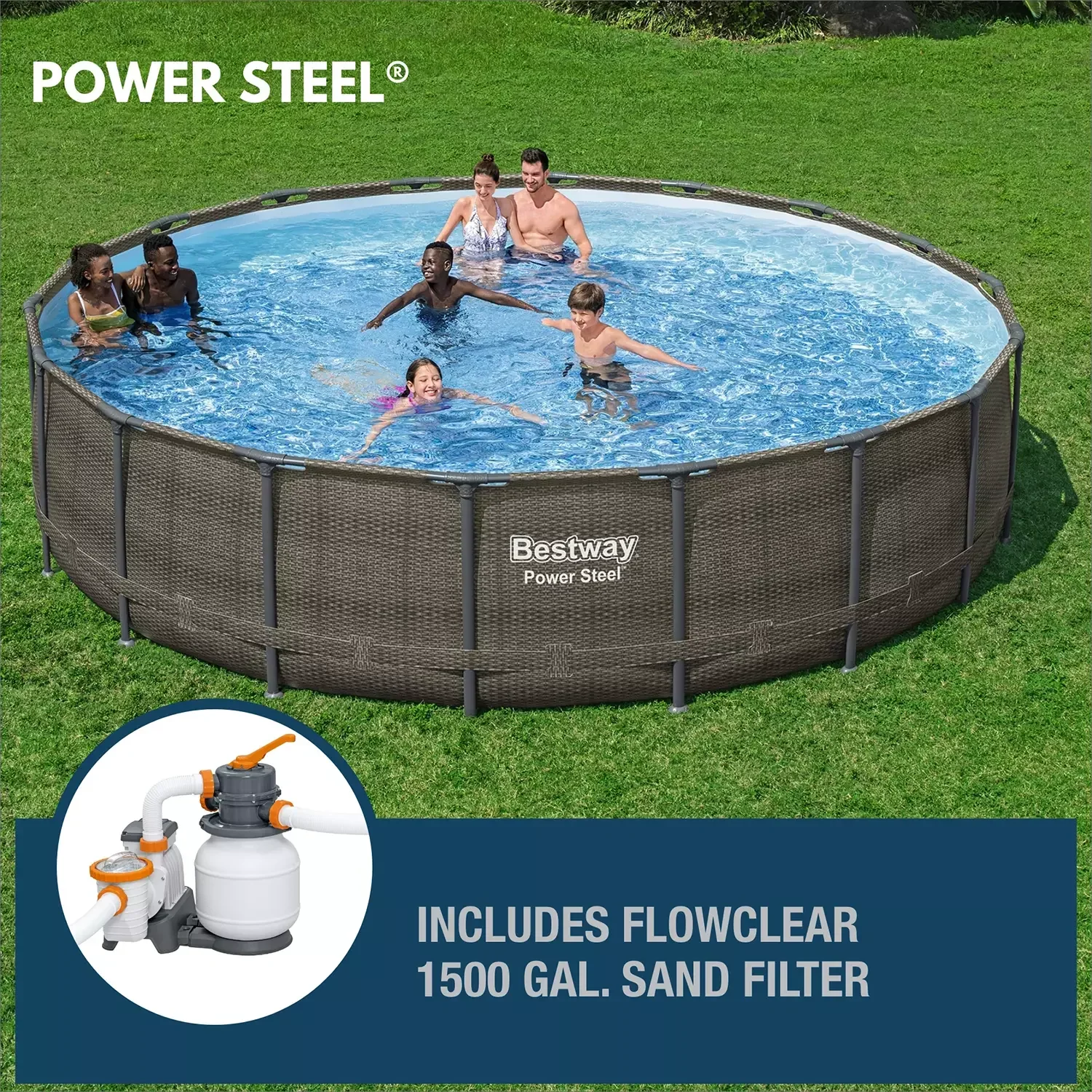 Bestway Power Steel 18-ft x 48-in Round Above-Ground Pool Set