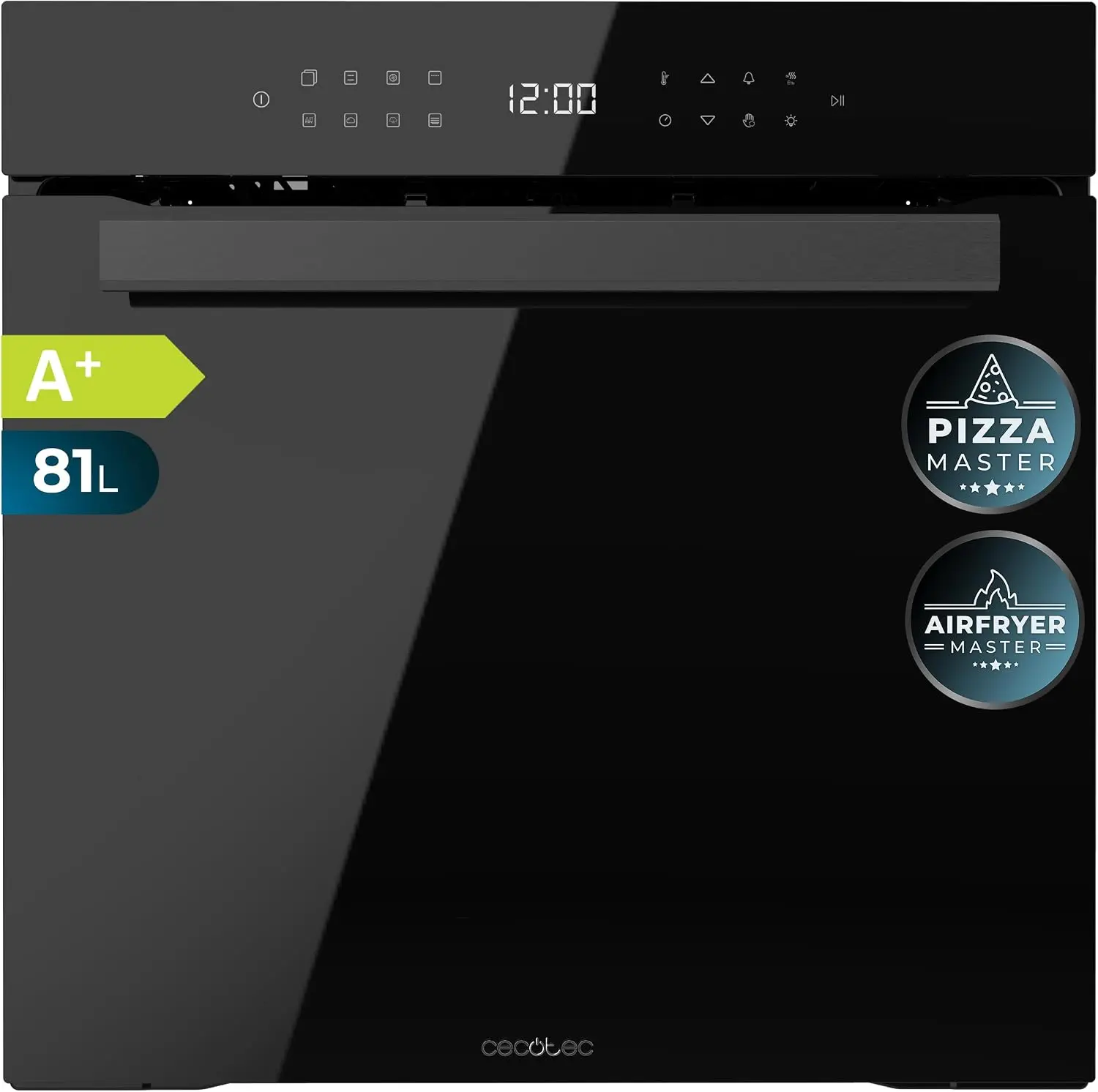 Horno Cecotec Integrable Pirolítico de 81 l Bolero Hexa P506000 Glass negro A+. 11 Funciones con Airfryer Master, Pizza Master, 3D Cooking, negro