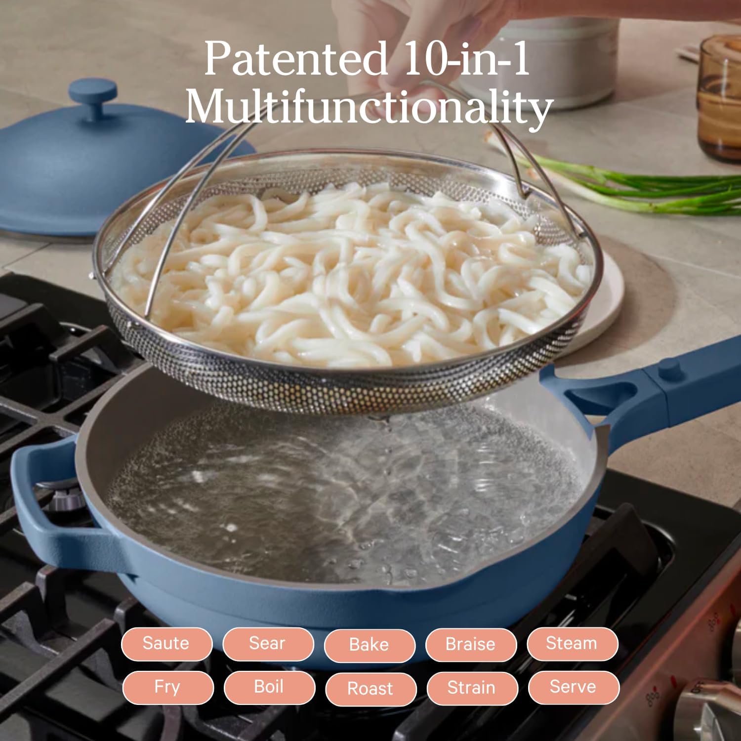 10.5-Inch Ceramic Nonstick Skillet Pan, Toxin-Free with Stainless Steel Handle, Oven Safe Blue Salt