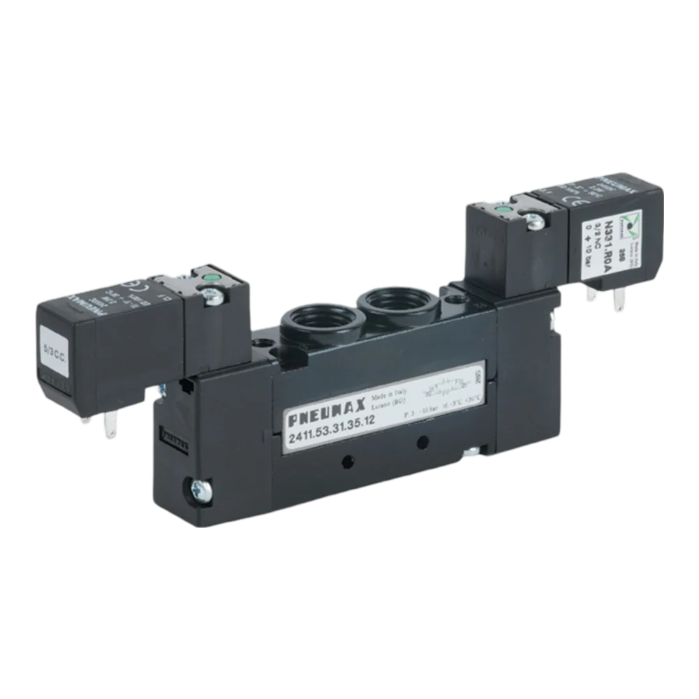 Pneumax 2415.53.31.35.09 G1/8 18mm 5/3 Closed Centres Sol/Sol 24Vdc Earth