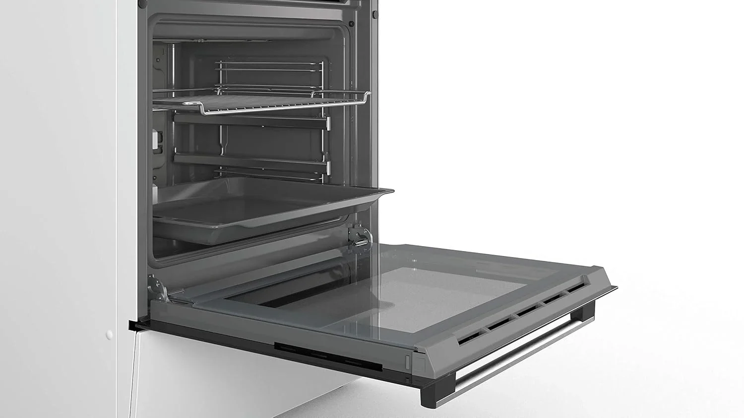Bosch HKR39C250 Serie 4 Elektro-Standherd, 60 cm breit, EcoClean Direct Reinigungshilfe, 3D Heißluft Backen auf 3 Ebenen, LED-Display-Steuerung, erweiterbare Kochzone für großes Kochgeschirr