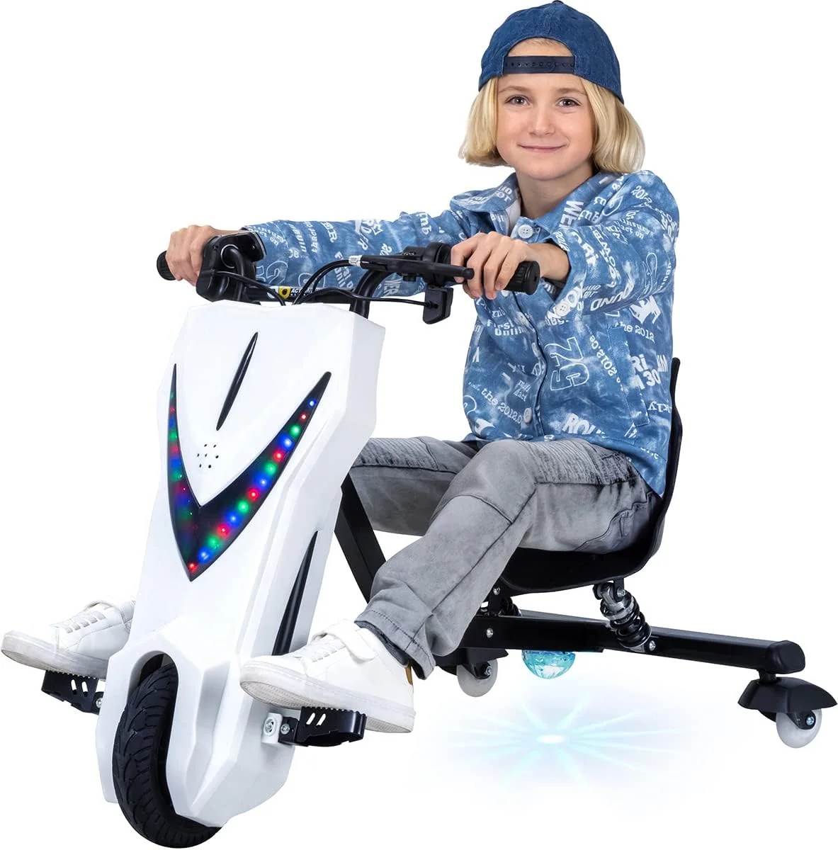 Actionbikes Motors Kinder elektrische driftscooter | ?????? Watt Motor - Drift Cart 360��- 3 snelheidsniveaus - LED-verlichting - Verstelbare stoel - Bluetooth - Drift Kart - Drift Auto (Space Purple)