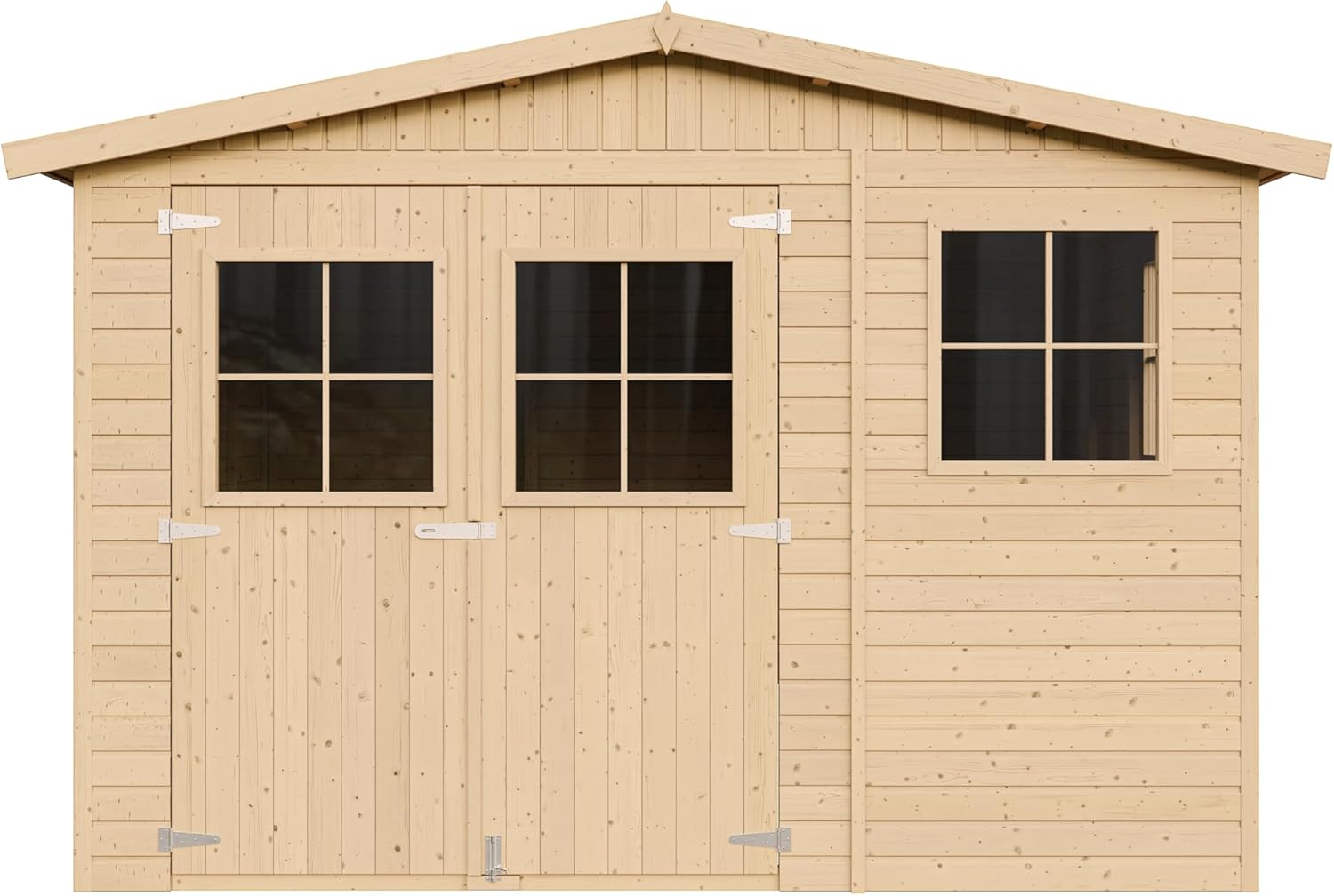 Wooden Garden Shed with Treated Floor – 324 x 416 cm/12 m² Natural Wood Shed – Garden Workshop – Bicycle, Tool Storage TIMBELA M336+M336G