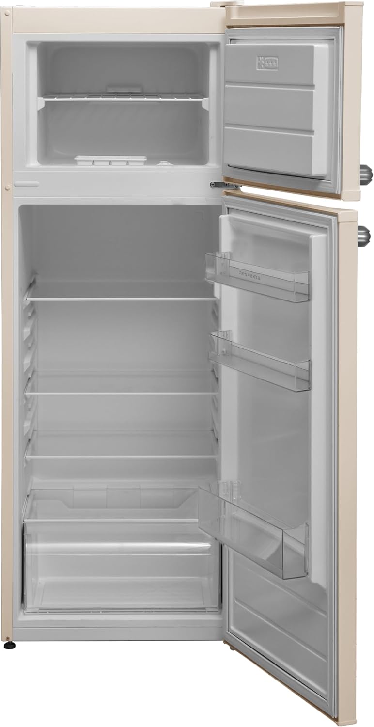 Respekta Retro-Kühlschrank mit Gefrierfach/in schwarz / 145 x 54 cm / 213 L Nutzinhalt/verstellbare Füße/automatisches Abtauverfahren/Schnellgefrierfunktion / KS144VS