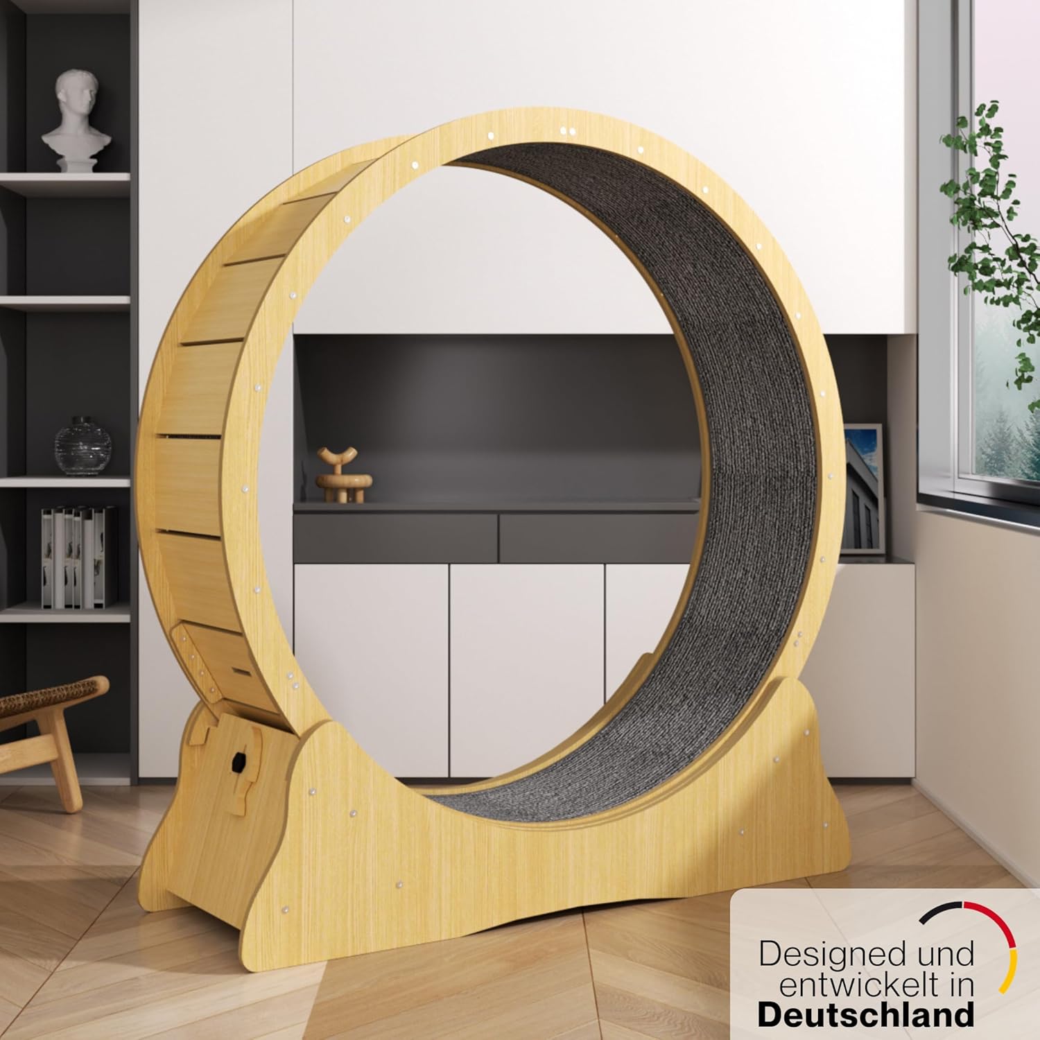 noviclass® Katzenlaufrad Baghira Groß XXL | 132cm Durchmesser Artgerecht für große Katzen | Kratzfest, stabil und leise | Gratis Spielzeug und E-Book | Geprüfte Qualität (Weiß)