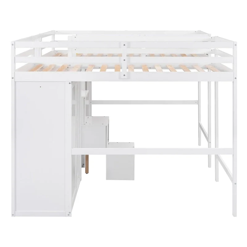 Double Twin Loft Beds with Wardrobes and Staircase
