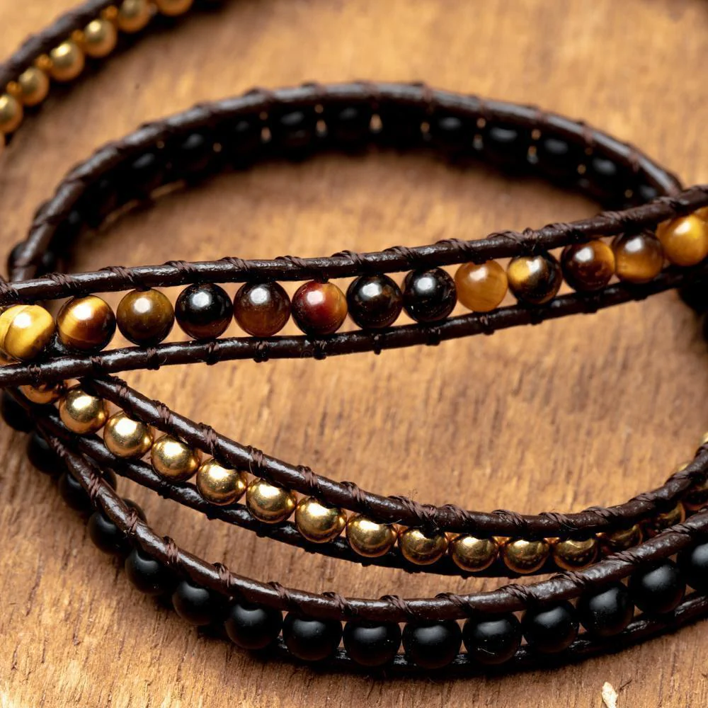 Wikkelarmband Balans - Tijgeroog & Frosted Agaat - Positiviteit
