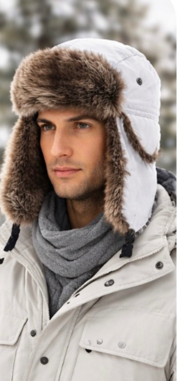 Trooper Trapper Hat White 12 PACK with Brown Fur 5832  22.5
