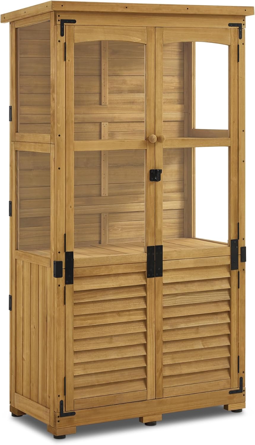 M MCombo Gartenschrank Holz 0120, Gerätehaus Wetterfest Klein, Outdoor Gartenhaus Geräteschuppen für Außenbereich Terrasse Balkon, 87×46×160 cm, (Natur)