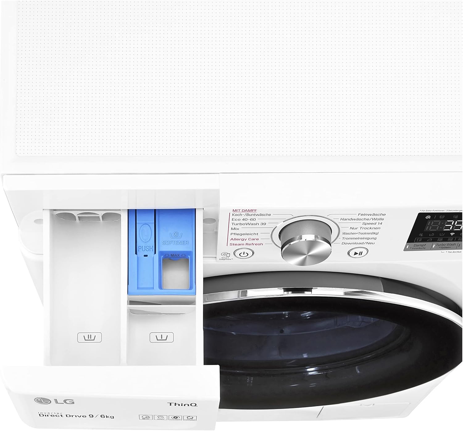 LG V7WD107H2E, Klasse E, Frontlader-Waschtrockner 10,5 - 7 kg, 1400 U/min, AI Direct Drive, Wi-Fi, Tiefenreinigung mit Dampf, TurboWash, Größere Kapazität, 62 x 60 x 85 cm ꟷ Weiß