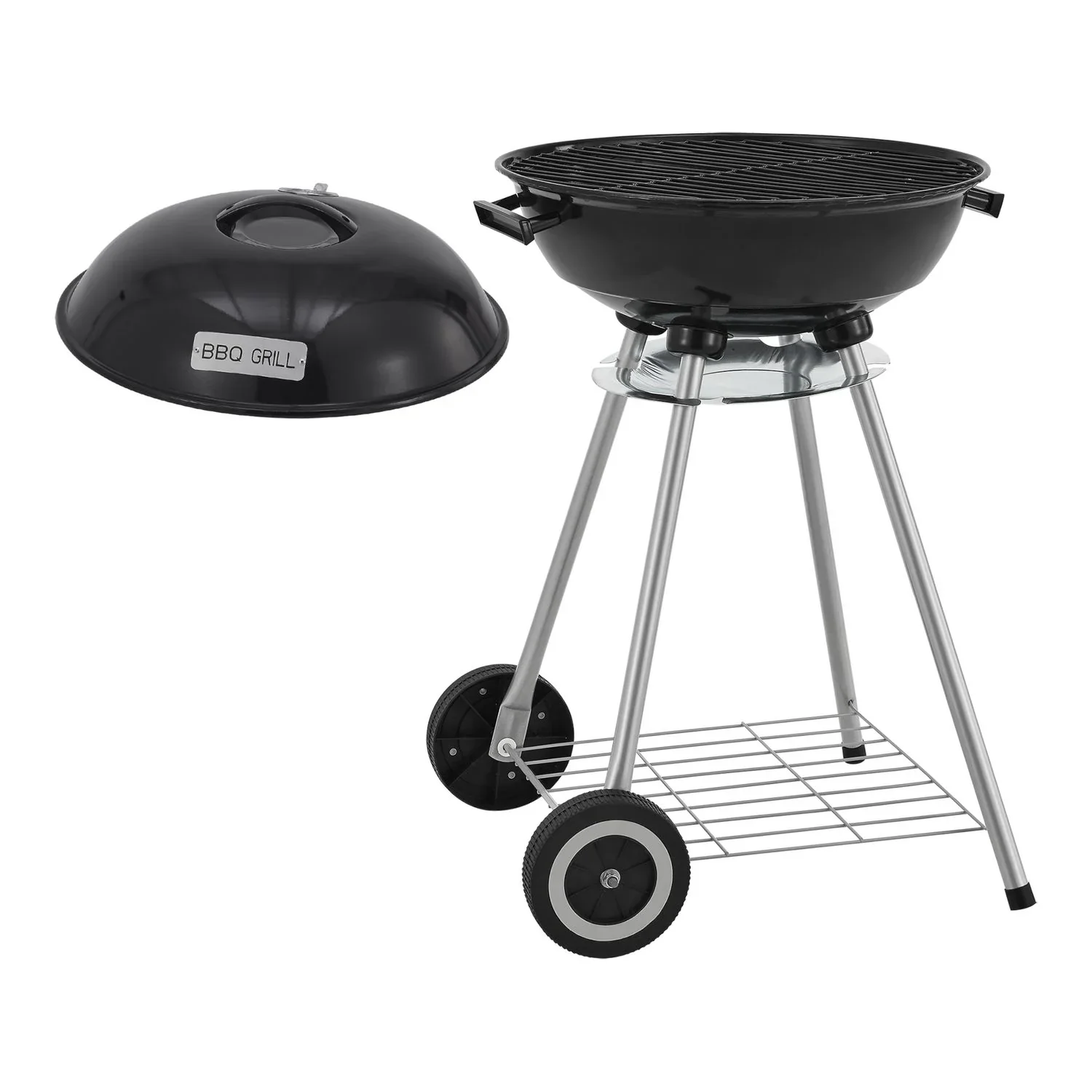 Barbacoa Redonda De Carbón Apricena Con Tapa 80x49x47cm - Negro [casa.pro]