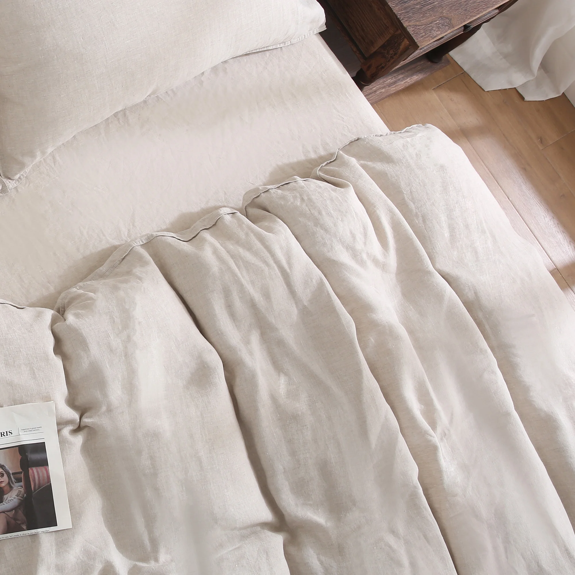 100% Pure Linen Duvet Cover with Button Closure and Corner Ties Soft & Breathable - Natural Full/Queen