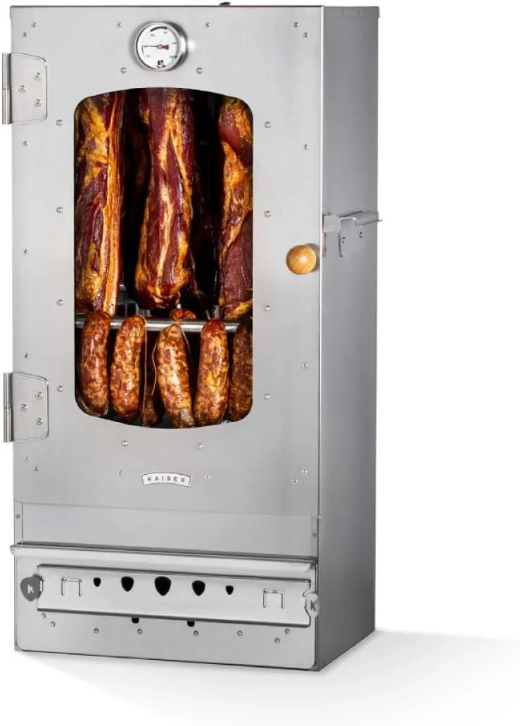 Ahumador KAISER COMPANY '50' de acero inoxidable de alta calidad, portátil de 80 cm, para ahumar hasta 10 kg de carne, calentado a leña