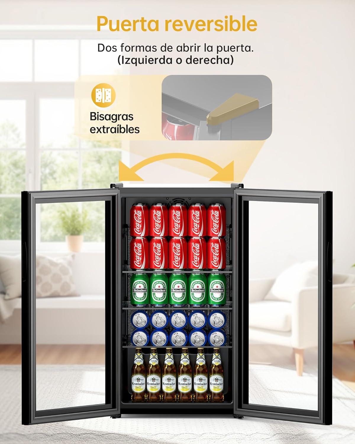 WIE Nevera Pequeña, Refrigerador de Bebidas con Puerta de Vidrio, 3 Estantes Ajustables, Control Inteligente, Puerta Reversible, Frigorificos Pequeños para Inicio/Bar/Oficina/Hotel (Negro 86L)